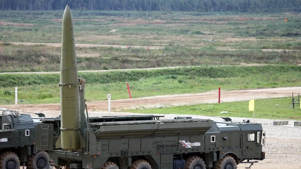 9K720 Iskander-M tactical ballistic missile system deployed in a field setting.