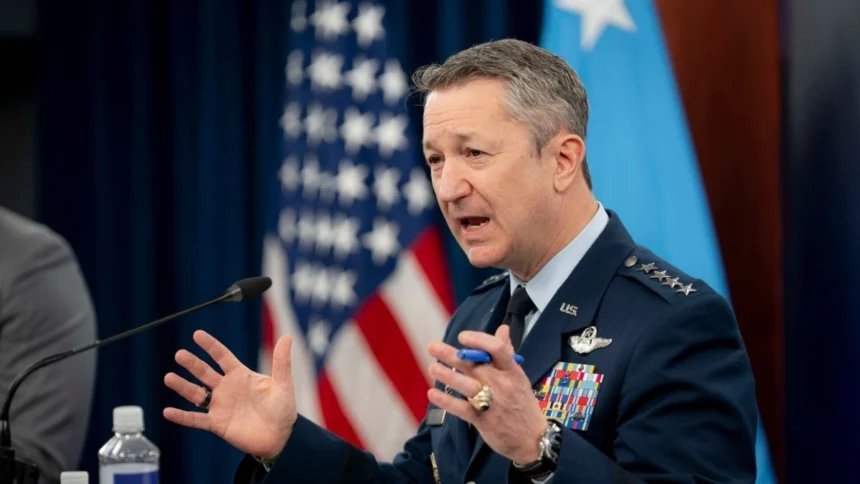 Chairman of the Joint Chiefs of Staff Gen. Dan Caine holds a press briefing at the Pentagon in Washington D.C., following recent military developments.