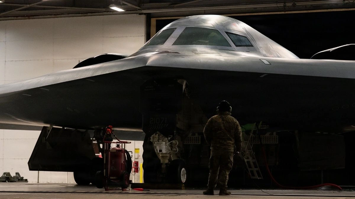A US Air Force B-2 Spirit stealth bomber prepares for takeoff during Operation Epic Fury, the joint US-Israeli military campaign against Iran launched on February 28, 2026 — the conflict whose diplomatic outcome is now a 60-day memorandum of understanding that does not address Iran's enriched uranium stockpile, missile production, or Gaza.