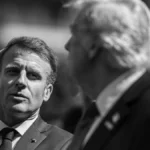 French President Emmanuel Macron speaks with US President Donald Trump at the G7 Summit in Kananaskis, Alberta, Canada, June 16, 2025, one year before the two leaders met again at the G7 in Évian-les-Bains, France