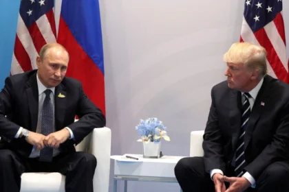 Vladimir Putin and Donald Trump during their bilateral meeting at the 2017 G-20 Hamburg Summit