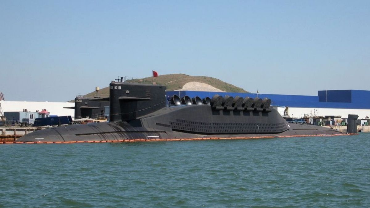 A Jin Type 094 ballistic missile submarine shown as a reference image for China’s sea-based missile capability.