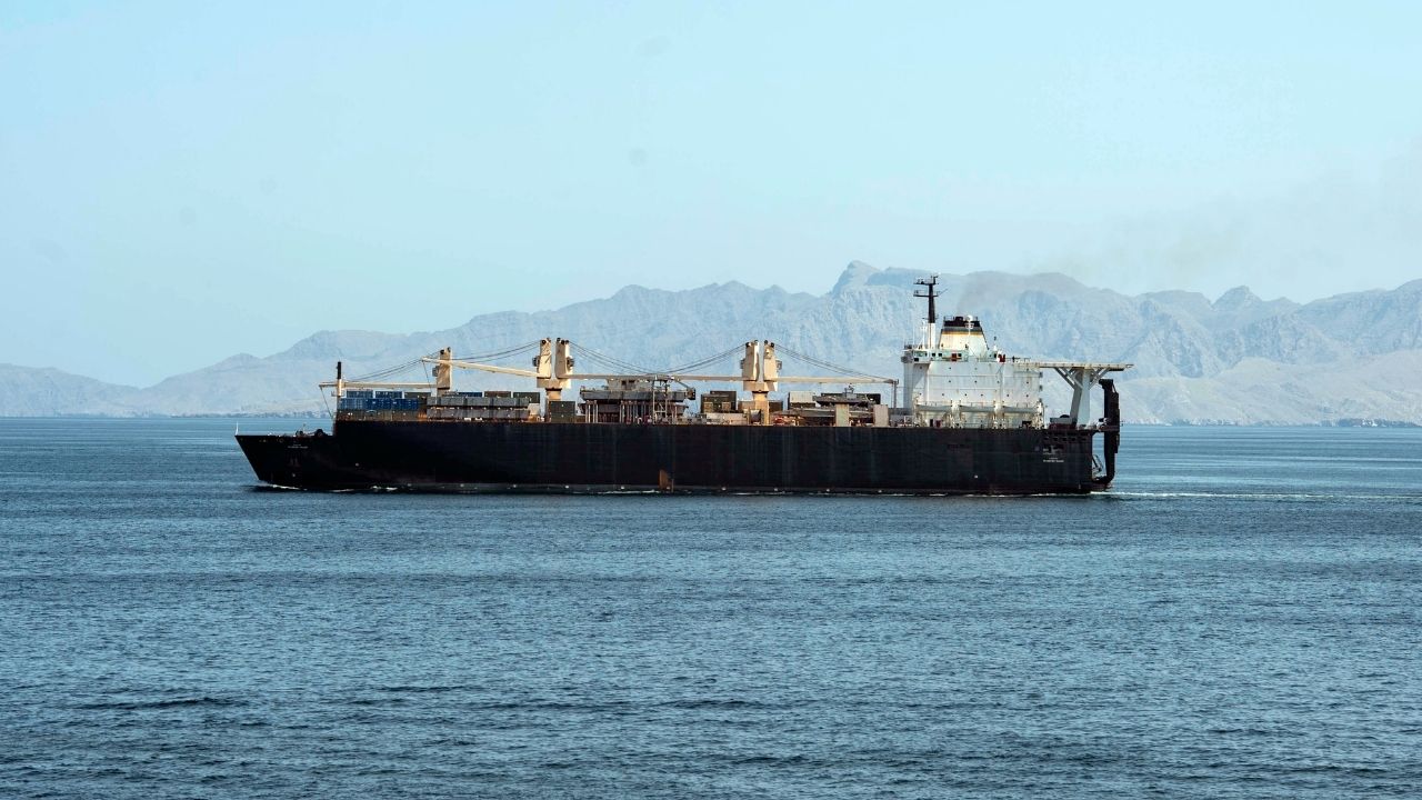 US military sealift ship transiting the Strait of Hormuz